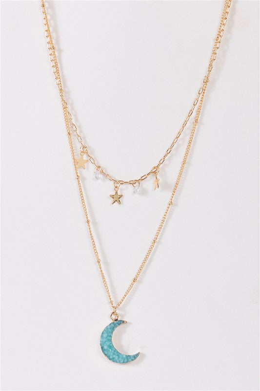 Stars & Faux Crystal Charms Necklace