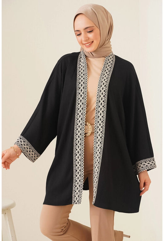 Eastern Cardigan Kimono - Black & Beige