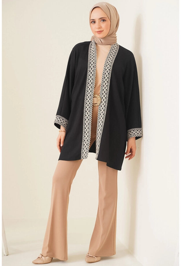 Eastern Cardigan Kimono - Black & Beige