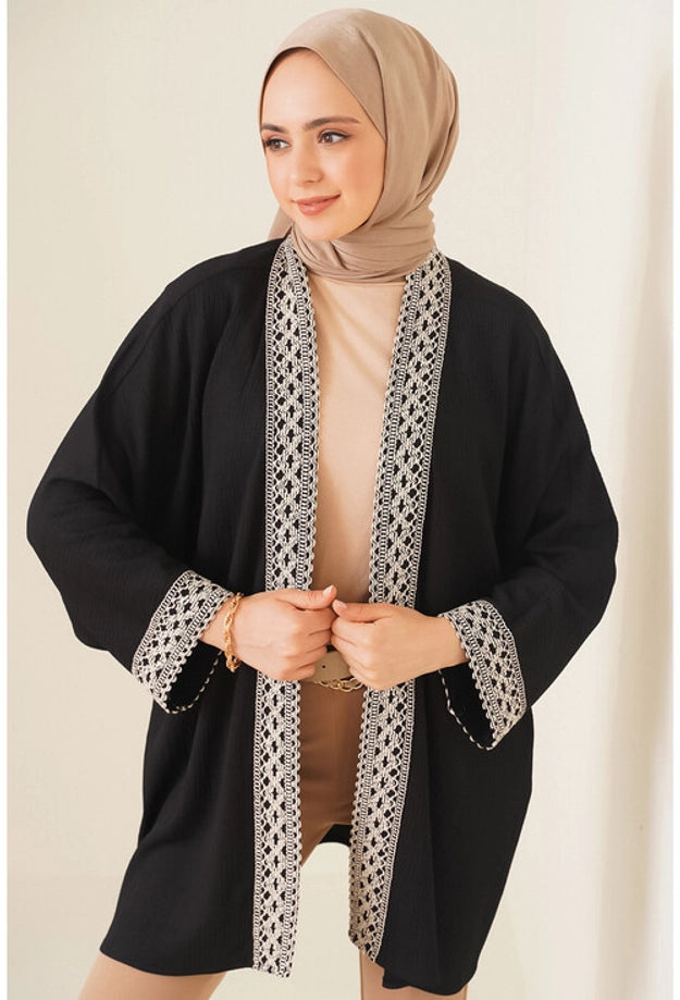 Eastern Cardigan Kimono - Black & Beige