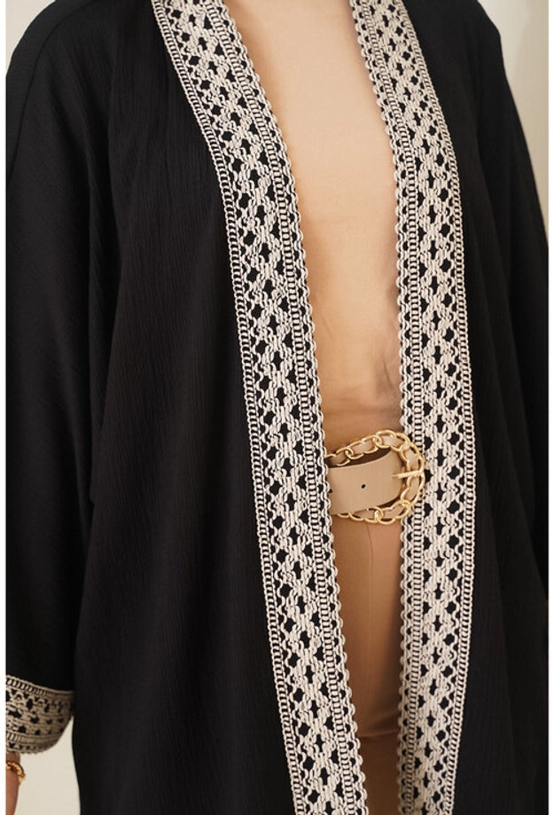 Eastern Cardigan Kimono - Black & Beige