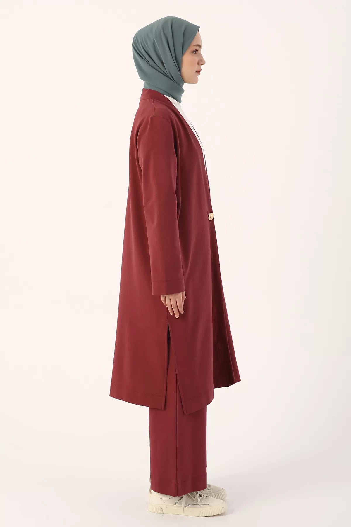 Modest Two-piece Set - Cardigan Suit - Maroon