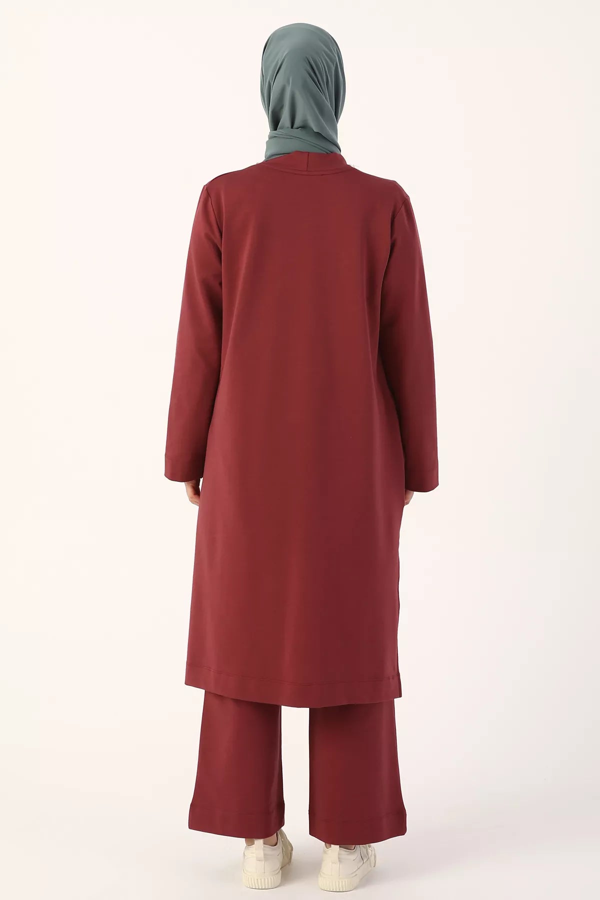 Modest Two-piece Set - Cardigan Suit - Maroon